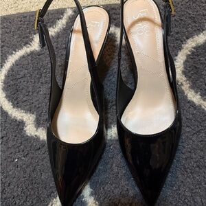 Franco Sarto Black Patent Leather Slingback Heels